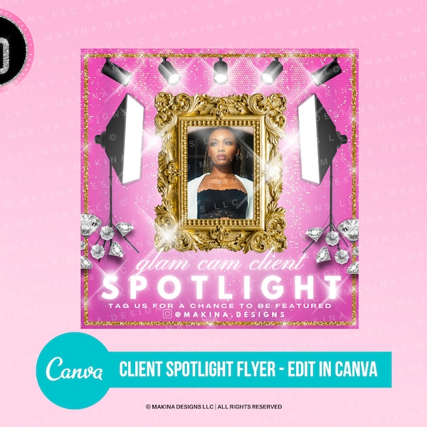 DIY CLIENT SPOTLIGHT flyer, tag us flyer, featured flyer, instagram flyer, glam, canva template