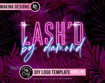 DIY NEON LOGO, Neon foliage logo, Lash Logo design, Logo, eyelash, Logo Template, lash tech, beauty salon, beauty logo, boutique, bundles