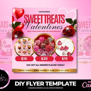 Valentines Desserts template, Bakery e-flyer, baking sale flyer, desserts flyer, Valentines treats chocolate dipped strawberry flyer