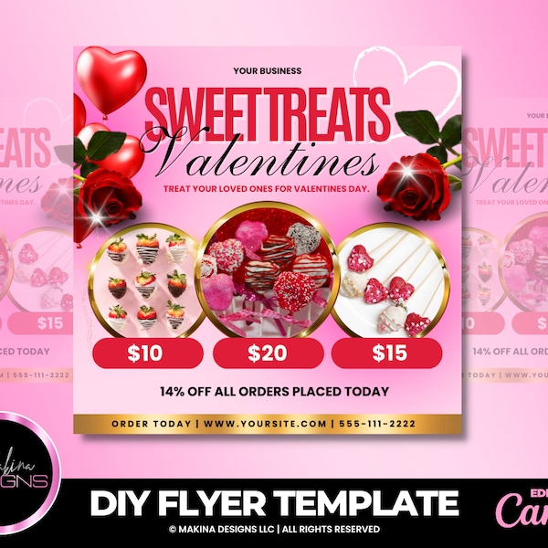 Valentines Desserts template, Bakery e-flyer, baking sale flyer, desserts flyer, Valentines treats chocolate dipped strawberry flyer