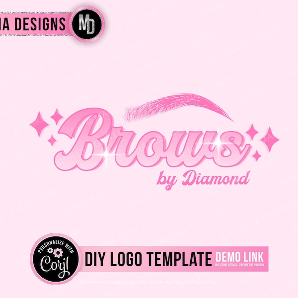 DIY LOGO DESIGN, Retro brow Logo design, Logo, eyelash Premade logo, Logo Template, makeup artist, beauty salon, beauty logo, microblading