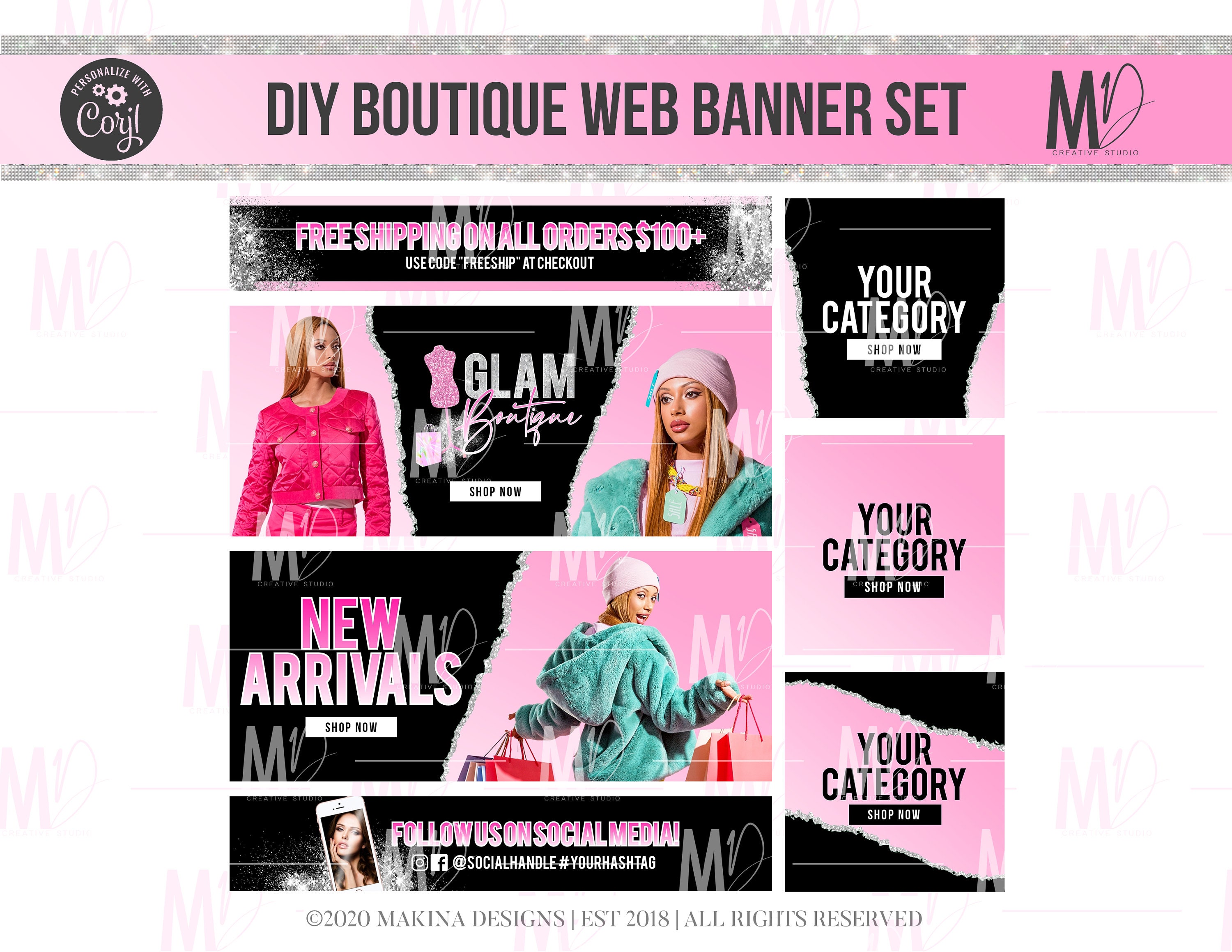 DIY WEB BANNER Boutique Silver Fashion  Banners Instant Etsy