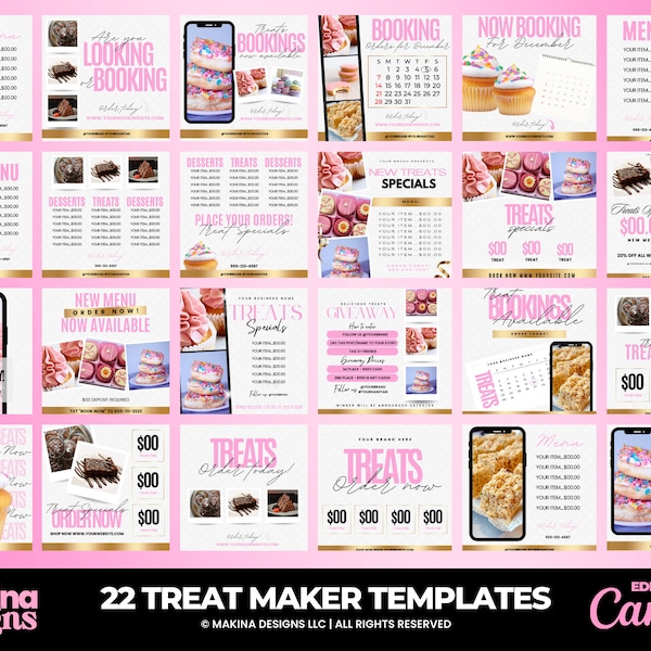 Baking Dessert Treats Flyer template set, Bakery e-flyer, baking sale flyer, desserts flyer, treats maker, baker, dessert flyer