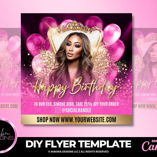 BIRTHDAY SALE E-FLYER template, social media engagement templates, ceo birthday sale e-flyer, hair, lashes, bundles, boutique, shop