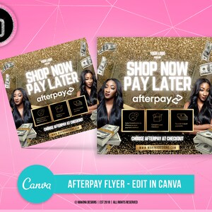 SOCIAL MEDIA FLYER, afterpay flyer, afterpay, instagram flyer, gold glitter money, canva template