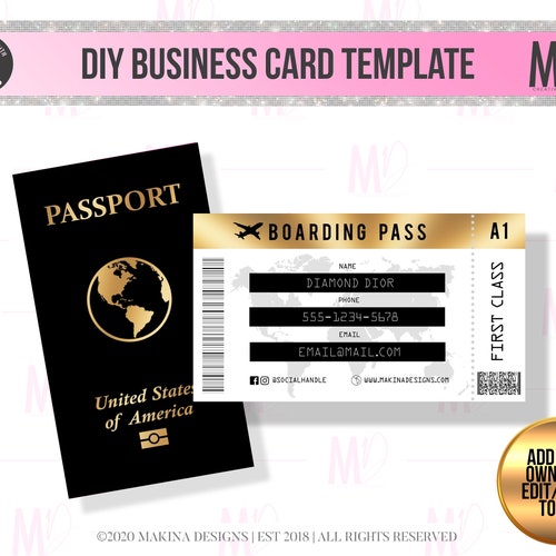 DIY PASSPORT BUSINESS Cards Boarding Pass Business Cards Etsy