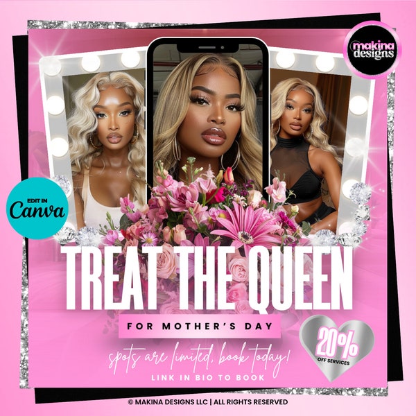 Editable Mothers Day bookings flyer, New bookings, full set nails, lash extensions, wigs install flyer, hair bundles, beauty business