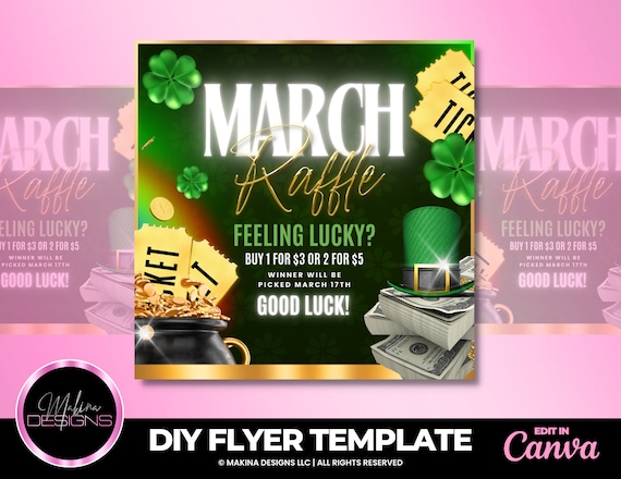 St Patricks Day Raffle Giveaway Flyer, March raffle, St Patricks Day prize, raffle holiday prize giveaway, lashes nails hair