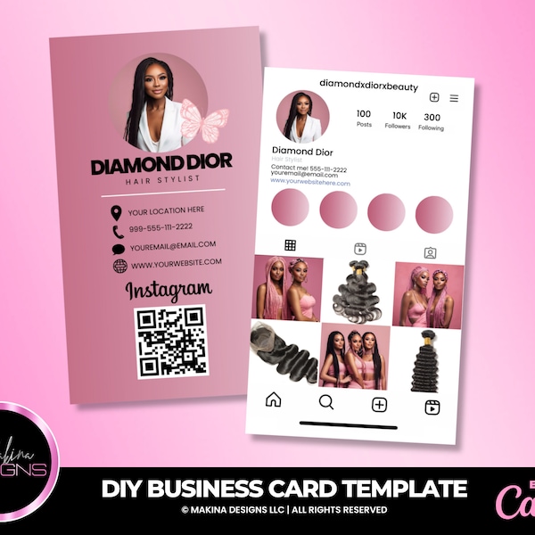 Visitenkartenvorlage, Haar Visitenkartendesign, Drucken Sie sich, Glam Visitenkarte, Beauty Business, Canva Template, Haarfirma