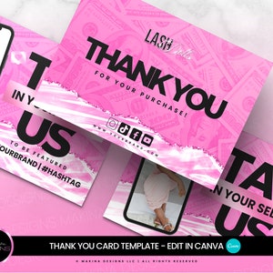 DANKE KARTE Vorlage, Bearbeiten in Canva, Dankeschön Karte, Gold Marmor, glam Design, Lash Card, Bundles Karte, Danke Kauf Karte