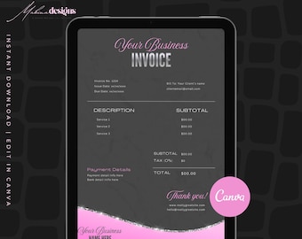Editable Invoice Template | Minimalist Small Business Receipt (canva ...