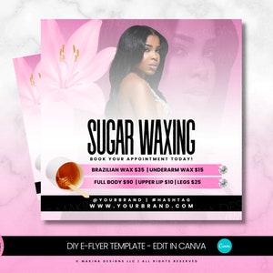 SUGAR WAXING FLYER, Feminine Care Flyer, Canva template, waxing, feminine hygiene template, waxing care flyer, Brazilian waxing flyer