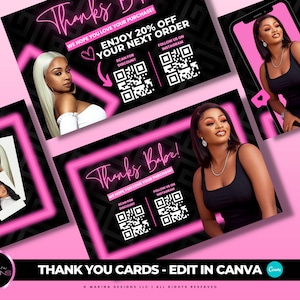 MARKETING KARTEN Vorlage, Bearbeiten in Canva, Dankeskarte, rosa Glitzergeld, glamouröses Design, Lash-Karte, Bundles-Karte, Dankeschön-Kaufkarte