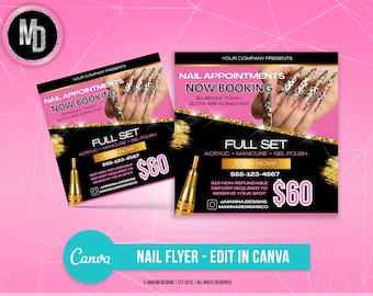 Nail Appointment Flyer Canva Template Nails Social Media Etsy