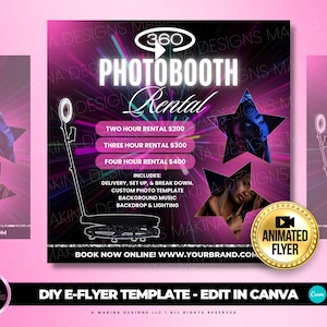 PHOTOBOOTH RENTAL E-FLYER, Canva template, 360 photo booth, photo booth rental, party, events, photo station, 360 degree photo booth