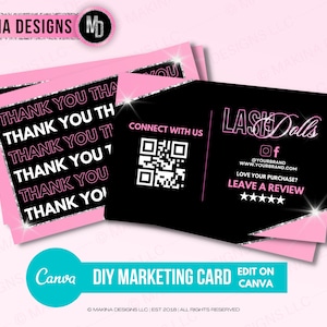 TARJETA DE MARKETING DIY, postal de agradecimiento, tarjeta de marketing, tarjeta de retargeting, rosa brillo, plantilla de canva