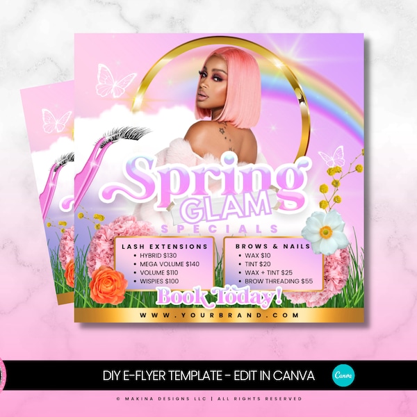 SPRING BEAUTY E-FLYER template, social media engagement templates, lash extensions, brow tinting, nails, beauty e-flyer