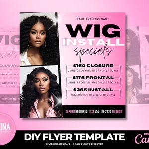 Perücke installieren Specials Vorlage, bearbeitbare Buchungs-Flyer-Vorlage, DIY-Haarwimpern-Make-up-Nageltermine verfügbar Flyer, Jetzt buchen Flyer