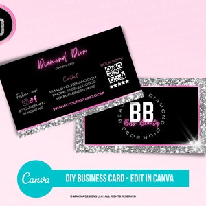 DIY WIZYTÓWKA, Wydrukuj sam, Wizytówka glamour, Biznes kosmetyczny, branding glamour, edytuj wizytówkę samodzielnie, szablon canva