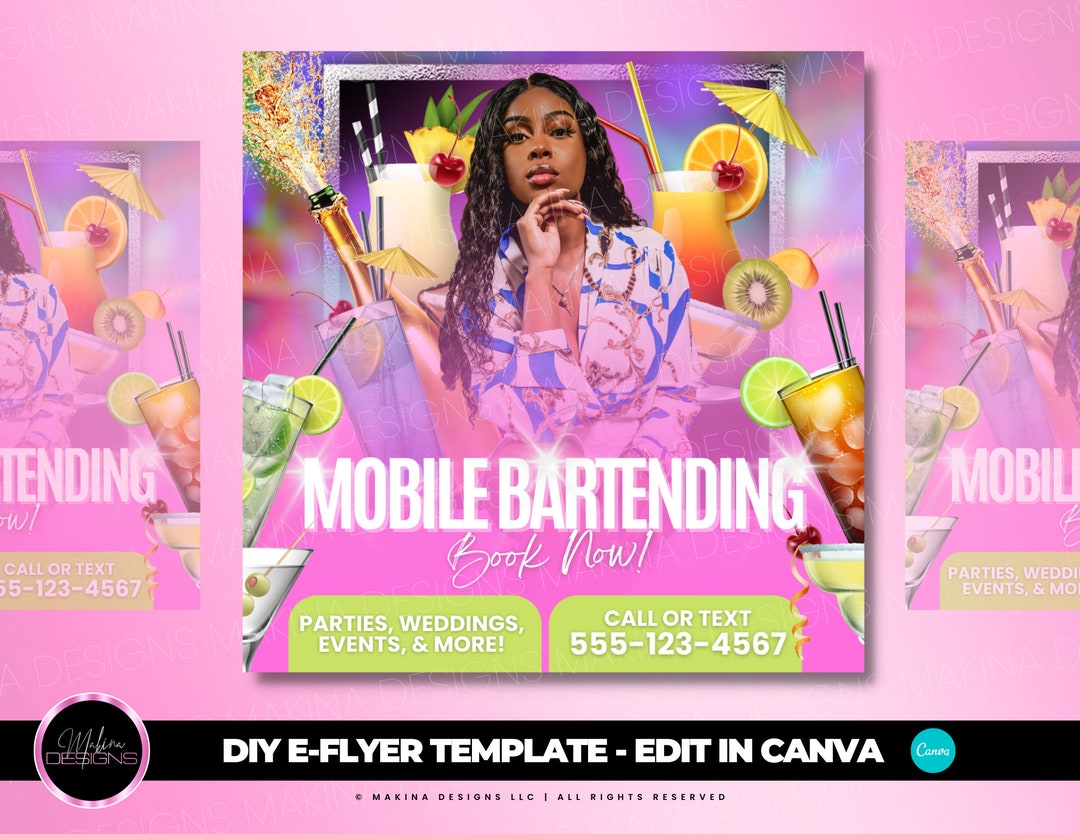 Mobile Bartending Flyer Template, Bartender, Bartending, Events, Mobile