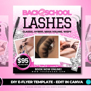 LASH EXTENSIONS E-FLYER template, Back to school lashes, social media engagement templates, lash extensions, lashes flyer, Sale