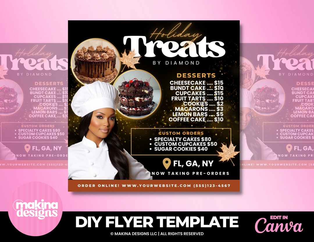 Holiday Baking Desserts Treats Template, Editable Canva Flyer, Bakery