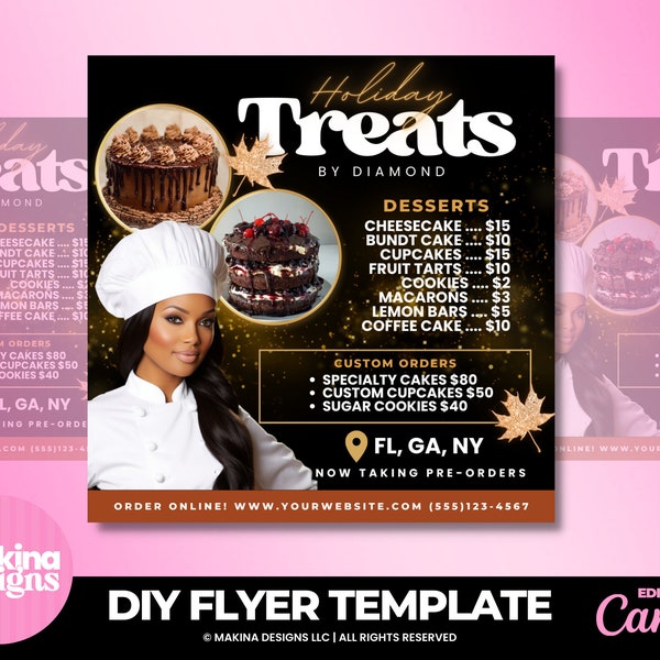 Holiday Baking Desserts Treats template, editable canva flyer, Bakery flyer, baking sale flyer, desserts flyer, treats sale flyer