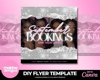 September bookings flyer template,  Editable Booking Flyer Template, DIY Hair Lash Makeup Nail Appointments Available Flyer, Book Now Flyer