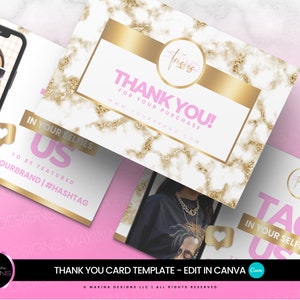 DANKE KARTE Vorlage, Bearbeiten in Canva, Dankeschön Karte, Gold Marmor, glam Design, Lash Card, Bundles Karte, Danke Kauf Karte