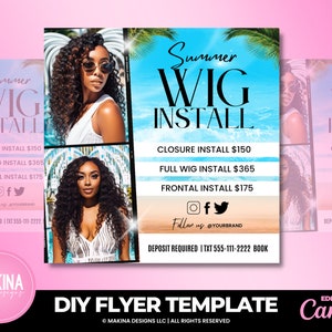 Sommer-Perücke installieren Specials-Vorlage, bearbeitbare Buchungs-Flyer-Vorlage, DIY-Haarwimpern-Make-up-Nageltermine verfügbar Flyer, jetzt buchen Flyer