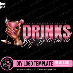 Bartender logo, DIY logo template, mobile bartending logo design, bartender logo template, wedding events birthdays bartending