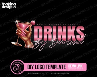 Bartender logo, DIY logo template, mobile bartending logo design, bartender logo template, wedding events birthdays bartending