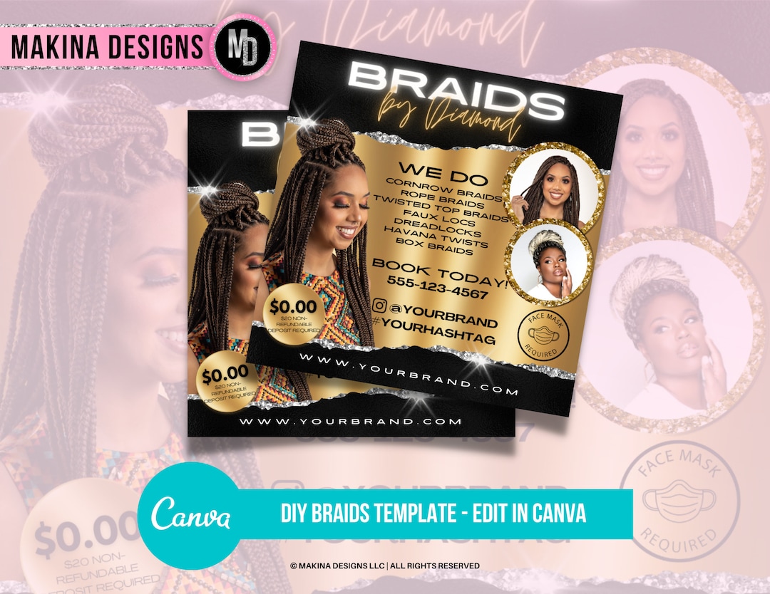 HAIR BRAIDING TEMPLATE, Braids Flyer, Social Media Post, Instagram