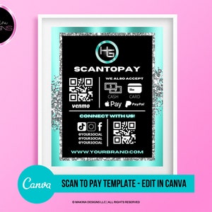 SCANNEN NAAR BETALEN-sjabloon, zelf afdrukken, Glam Business-betalingsopties, Beauty Business, Glam-branding, uzelf bewerken op Canva-sjabloon