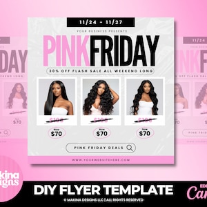 Folheto de venda editável da Pink Friday, folheto de venda da Black Friday, modelo de venda da Black Friday, negócio de cabelo, unhas, cílios, tranças, boutique