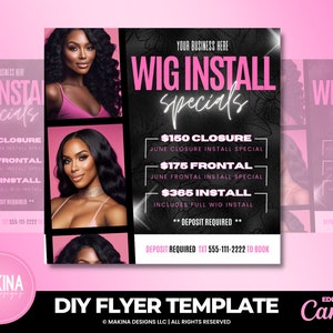 Perücke installieren Specials Vorlage, bearbeitbare Buchungs-Flyer-Vorlage, DIY-Haarwimpern-Make-up-Nageltermine verfügbar Flyer, Jetzt buchen Flyer