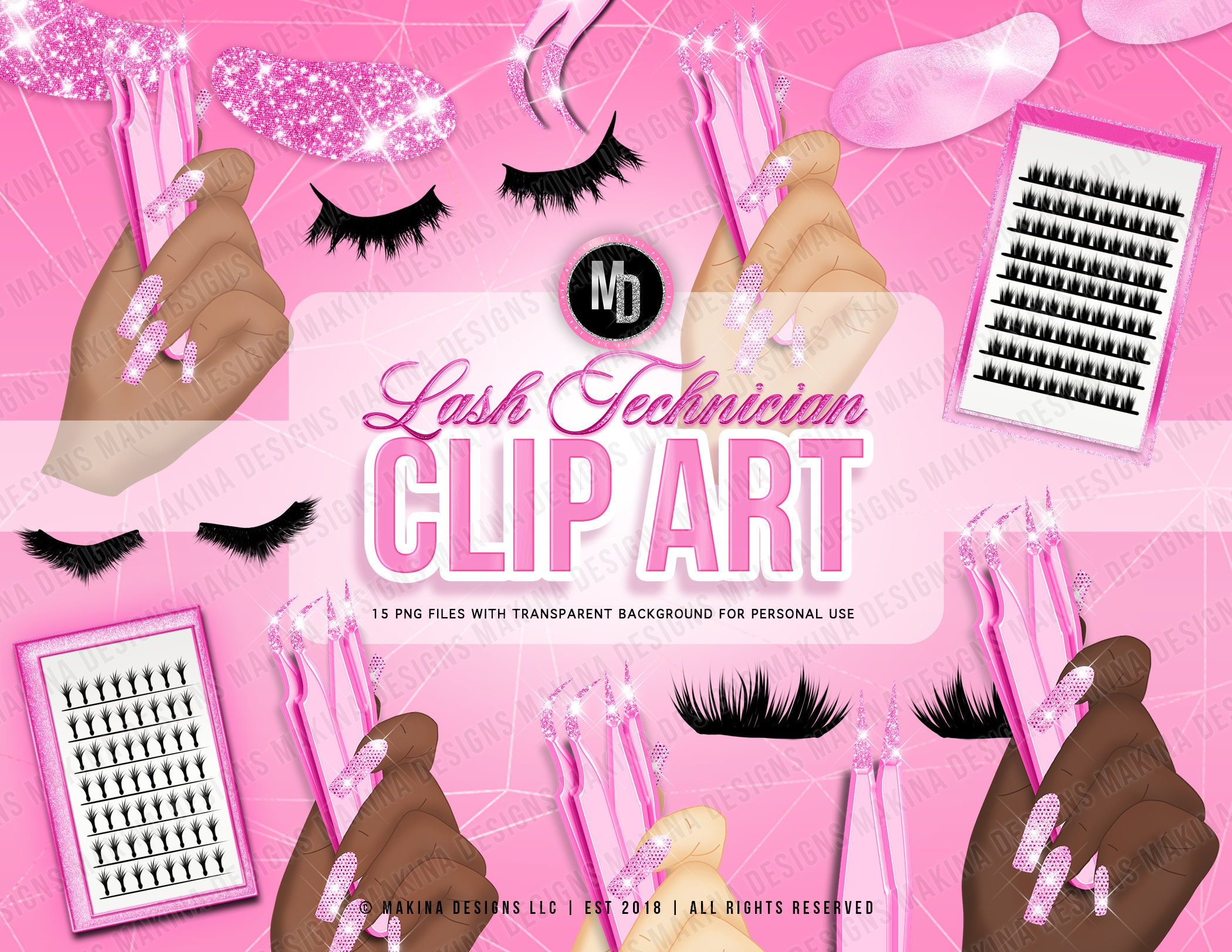 LASH TECH CLIPART Png Files Hand Drawn Pink Glitter Nails Etsy