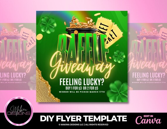 St Patricks Day Raffle Giveaway Flyer, March raffle, St Patricks Day prize, raffle holiday prize giveaway, lashes nails hair