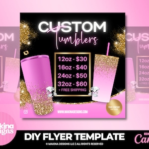 Editable tumbler flyer, tumbler promotion flyer, custom tumblers, custom cups, instagram flyer, tumblers, canva template