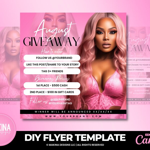 Giveaway Flyer template, Canva template, giveaway raffle social media post, raffle contest, giveaway raffle e-flyer template