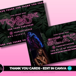 THANK YOU CARD Vorlage, Edit in Canva, Dankeskarte, Neon Laub, Glam Design, Lash Card, Bundles Karte, Dankeschön Kauf Karte