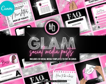 SOCIAL MEDIA SET, plantillas de participación en redes sociales, glam instagram, instagram flyer, beauty flyer, canva template, pink sliver glitter glam