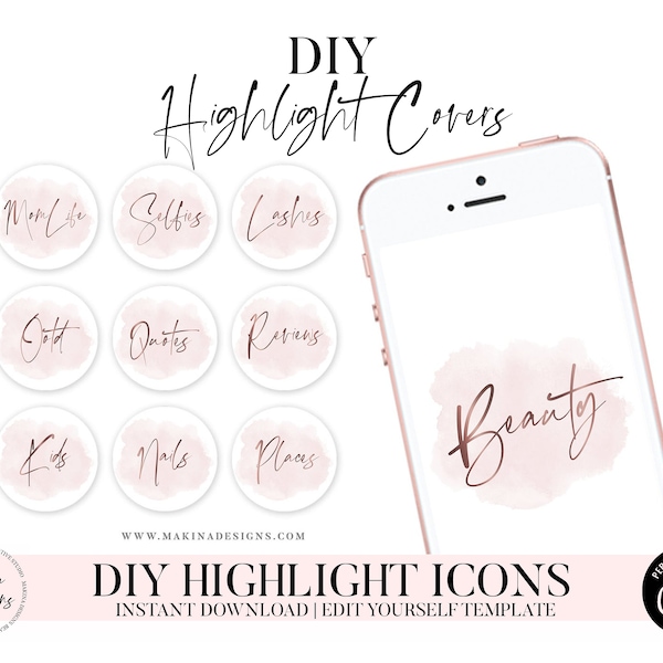 DIY Instagram Highlight Icon Cover - Instagram Stories - Instagram Story Cover - Aquarell - Pink - Highlight Cover - Text Icons