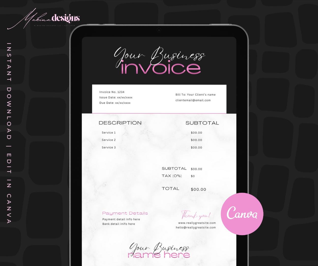 Digital Invoice Template | Editable Canva Invoice | Small Business ...