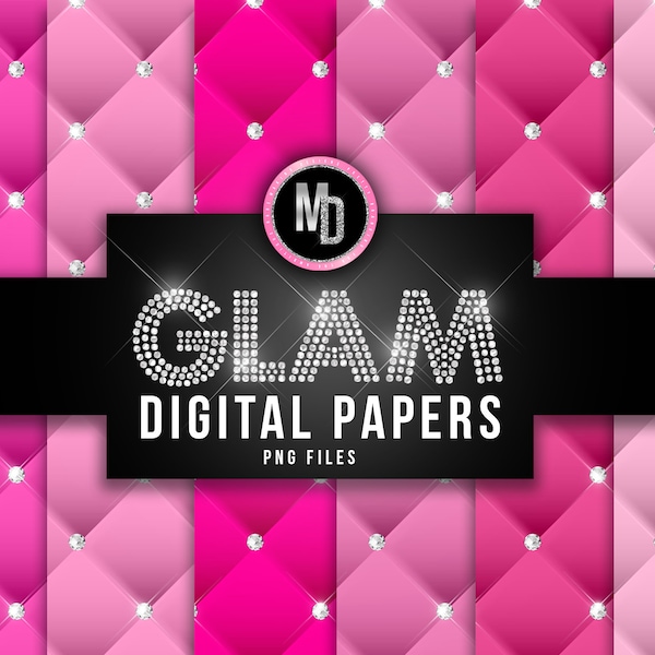 GLAM TUFTED BACKGROUNDS, glam tufts digital paper, tufted background, pink and diamonds papers, diamond tufts, pink luxury background