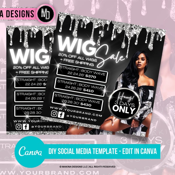 WIG SALE TEMPLATE, wig sale flyer, social media post, instagram flyer, flyer design, pop up sale, hair flyer, social media, wigs bundles