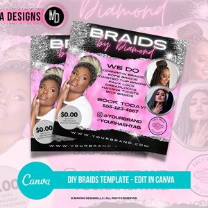 HAARSPANGEN VORLAGE, Zöpfe Flieger, Social Media Post, Instagram Flyer, Flyer Design, Haar flechten Cornroll Box Zöpfe Seil Zöpfe