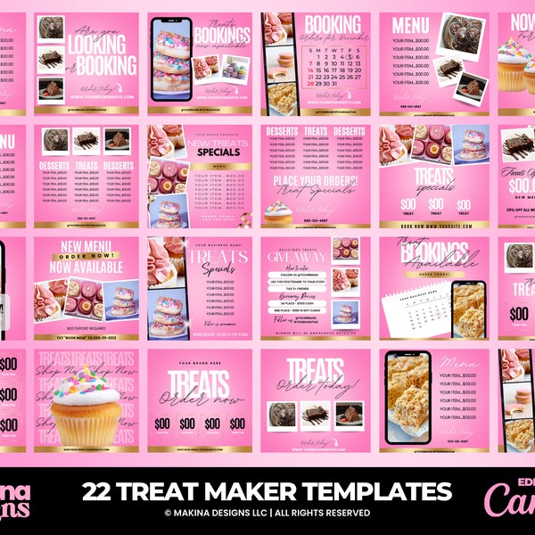 Baking Dessert Treats Flyer template set, Bakery e-flyer, baking sale flyer, desserts flyer, treats maker, baker, dessert flyer
