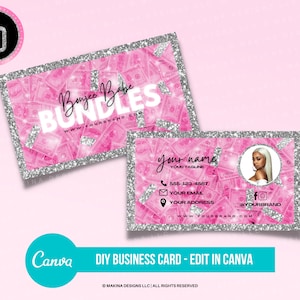 DIY BUSINESS CARD, glam pink money business card, marketing card, beauty business card, canva template