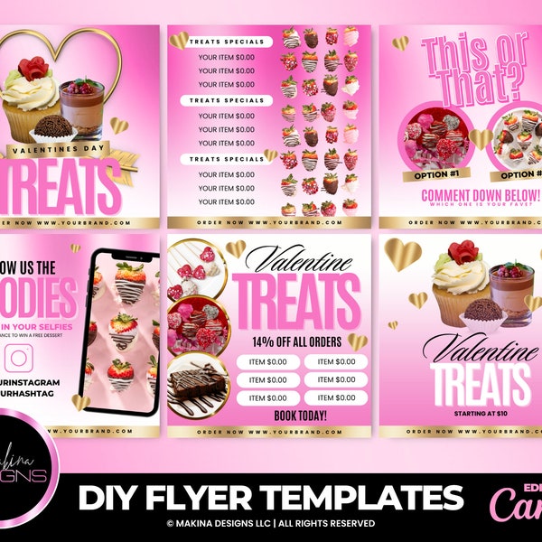 Valentines Desserts flyer set, Bakery e-flyer, baking sale flyer, desserts flyer, Valentines treats chocolate dipped strawberry flyer